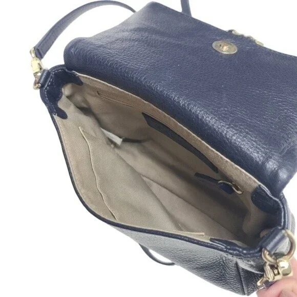 Talbots Blue Leather Flap Snap & Zipper Adjustable Strap Crossbody Purse - Picture 7 of 13